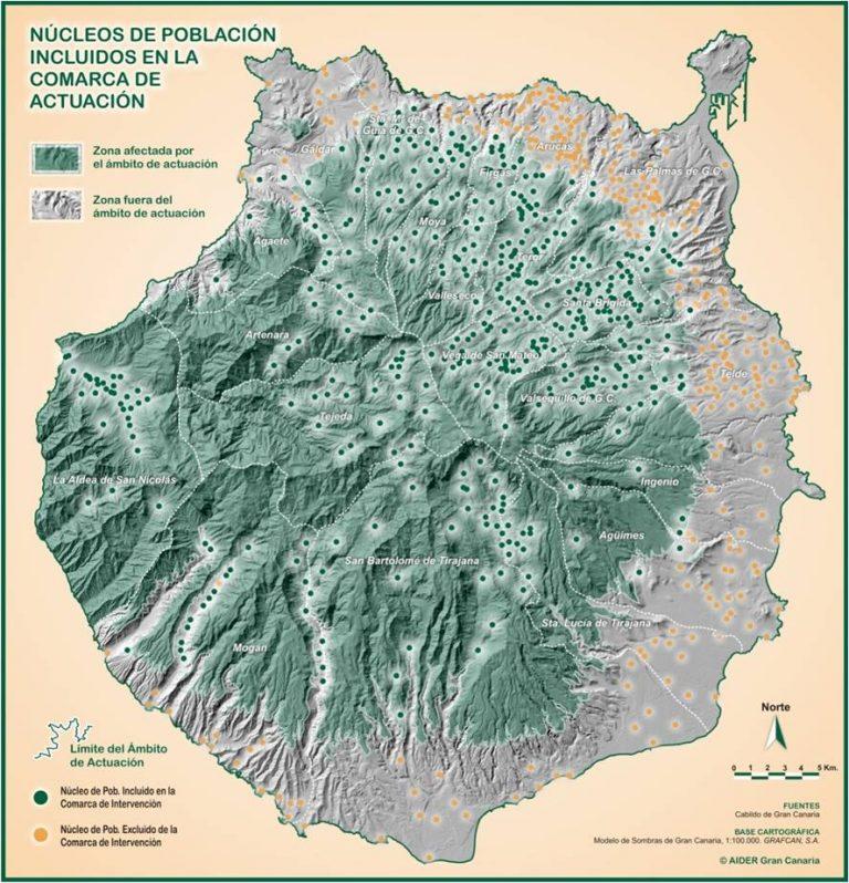Mapa de Gran Canaria señalando el espacio de actuación